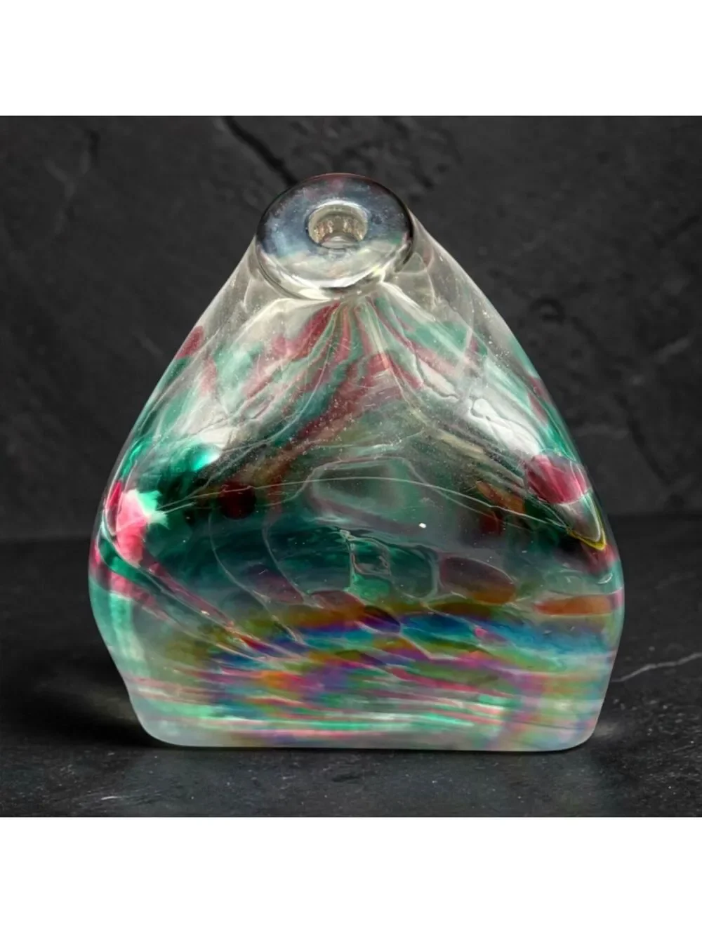 Vintage California Studio Art Glass Oil Lamp / Bud Vase Multicolor Swirl 5.5